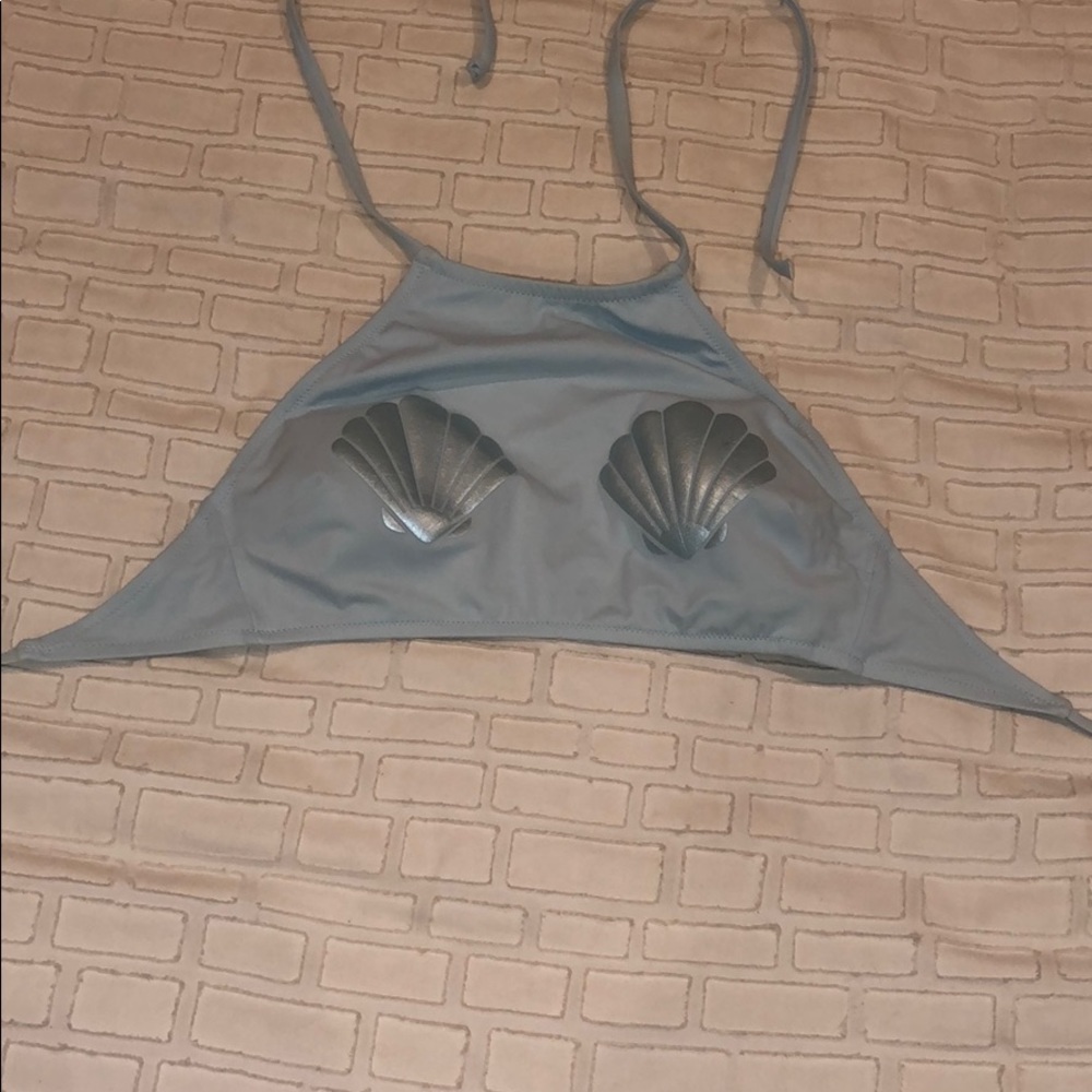 Light Blue Shell Halter Swimsuit Top